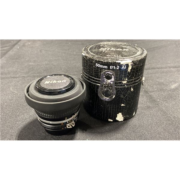 NIKON NIKKOR 50MM F/1.2 LENS WITH NIKON L37C 52MM SCREW-ON ULTRAVIOLET OPTICAL FILTER, NIKON HR-2