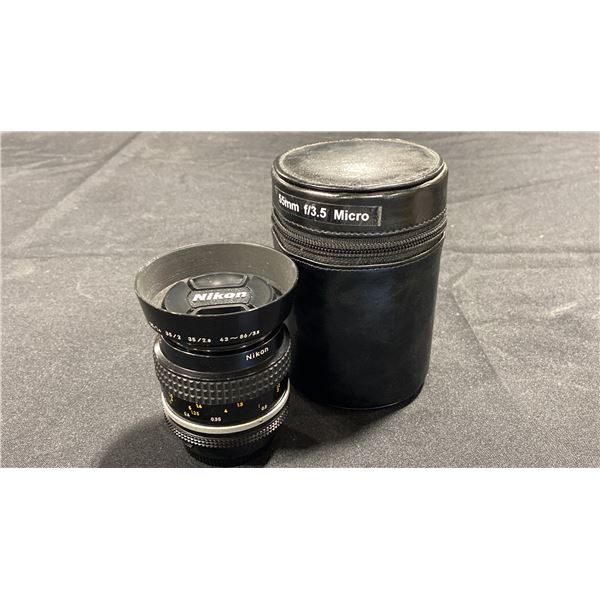MICRO-NIKKOR 55MM F/3.5 LENS WITH KENKO 52MM UV DIGITAL FILTER, NIKON HN-3 LENS HOOD & CASE