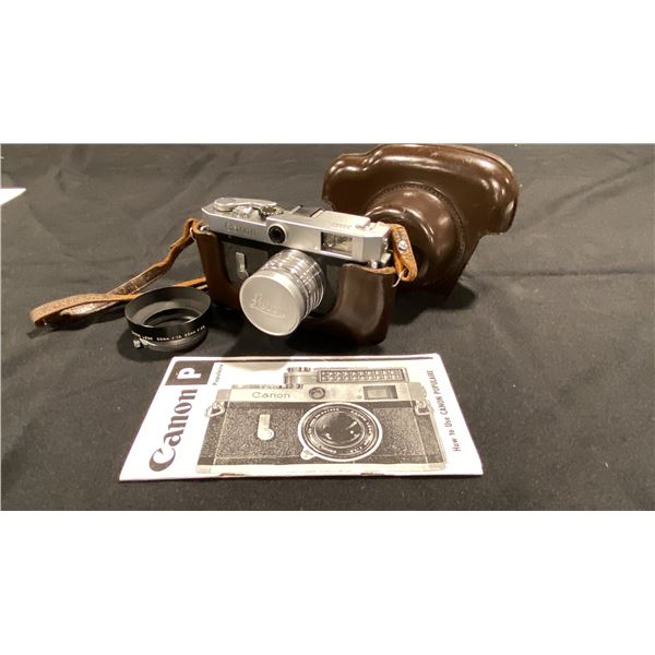 CANON P VINTAGE 35MM MECHANICAL RANGEFINDER CAMERA WITH NIKKOR-H.C 1:2 F=5CM LENS, CASE, MANUAL &
