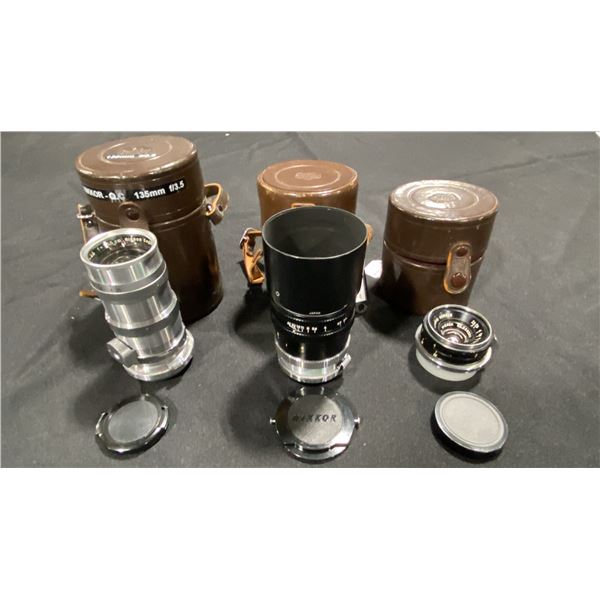 GROUP OF 3 NIKKOR LENSES- NIKKOR QC 1:3.5 F=13.5CM, NIKKOR P.C 1:2.5 F=10.5CM, NIKKOR C 1:2.5