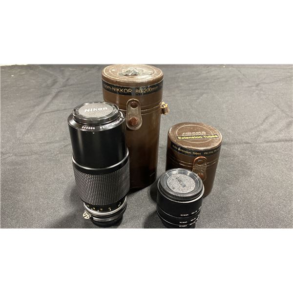 NIKON ZOOM-NIKKOR 80-200MM 1:4.5 VINTAGE MANUAL-FOCUS TELEPHOTO LENS & NIKON PK-11A, PK-12, PK-13