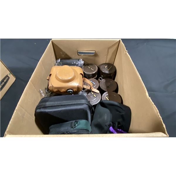 BOX OF ASSORTED LENS & CAMERA CASES