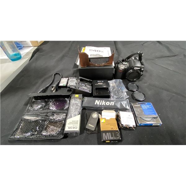 NIKON D40X DIGITAL CAMERA WITH BATTERY CHARGER, 3 BATTERIES, FILTERS, HALF LEATHER CAMERA CASE,