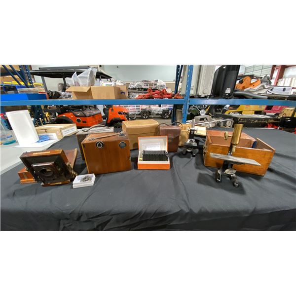 VINTAGE INSTANTOGRAPH BELLOWS CAMERA, 2 VINTAGE BOX CAMERAS, COPEL DUO TRACK BELLOWSCOPE, 2 VINTAGE