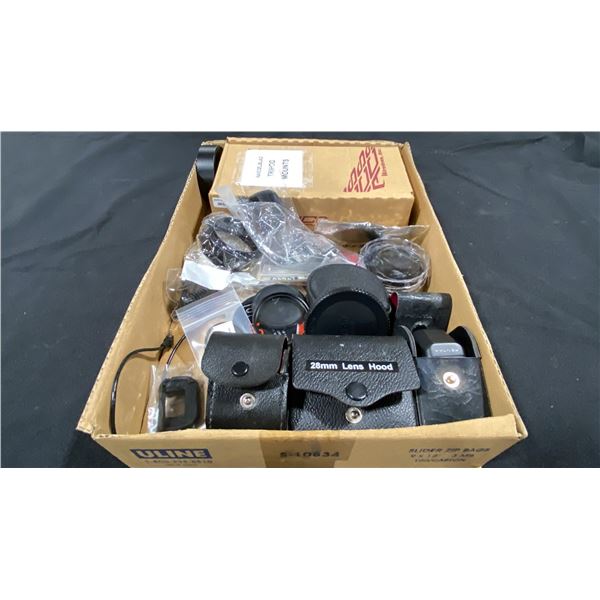 ASSORTED PENTAX LENS HOODS, FILTERS, PARTS & HASSELBLAD TRIPOD MOUNTS