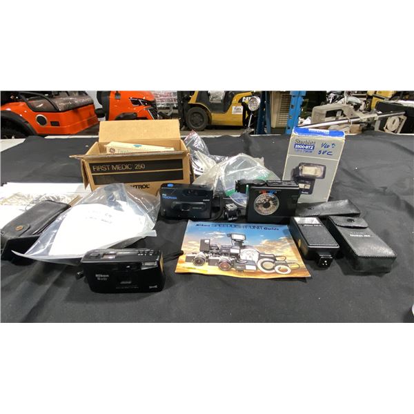 ANSCO PIX PANORAMA CAMERA, NIKON AF600 PANORAMA CAMERA, ASSORTED CAMERA FLASH ATTACHMENTS & PARTS