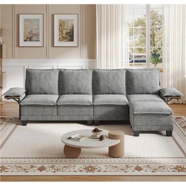 NIB Gray Comfy Cloud Couch Large Sofa for Living Room w/ Ottoman - SKU: USACOPN1087760-2