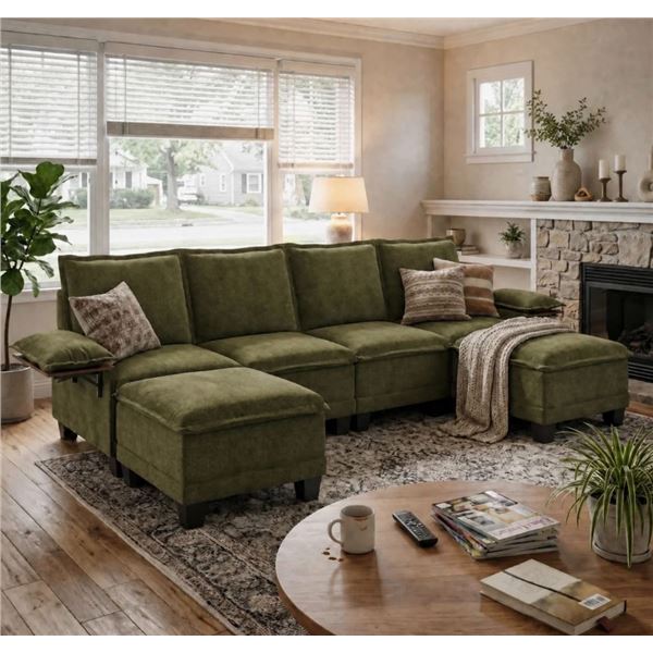 NIB Green Comfy Cloud Couch Large Sofa for Living Room w/ 2 Ottomans - SKU: USACOPN1087759-4
