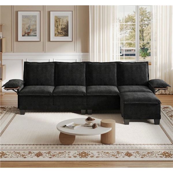 Black Comfy Cloud Couch Large Sofa for Living Room w/ Ottoman - SKU: USACOPN1087760-1