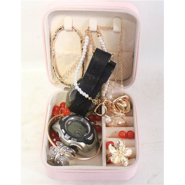 TRAVELING JEWELRY BOX FULL OF JEWELRY