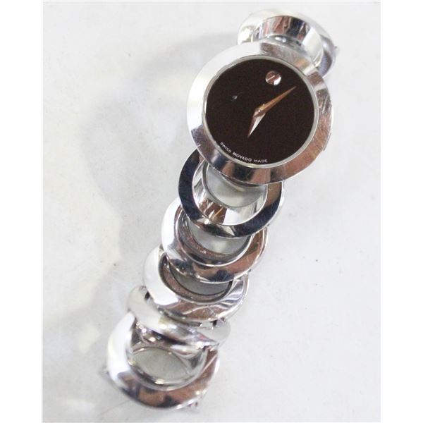 MOVADO LADIES WATCH; BLACKFACE & METAL BAND