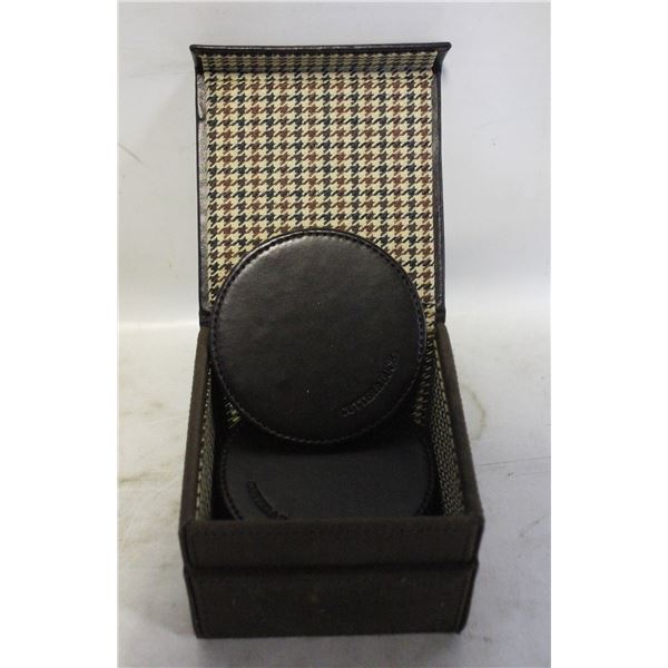 CUTTER & BUCK LEATHER COASTER SET OF 6 IN BOX