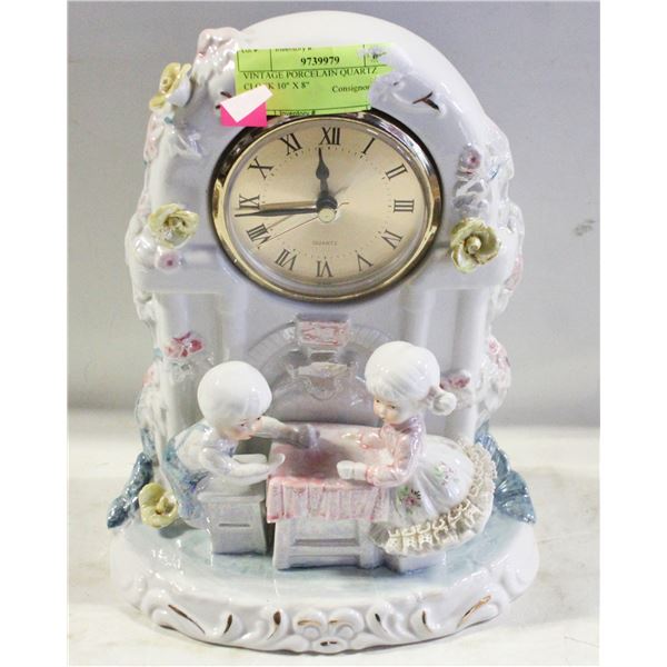 VINTAGE PORCELAIN QUARTZ CLOCK 10" X 8"
