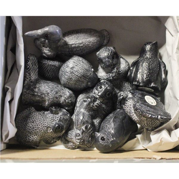 VINTAGE "WOLF" STONE ANIMAL SCULPTURES- LOT OF 9