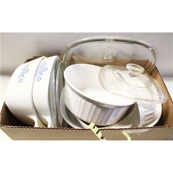 CORNING CORNFLOWER & FRENCH WHITE SERVING