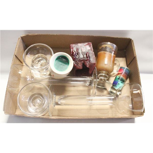 FLAT OF CANDLE HOLDERS & CANDLES