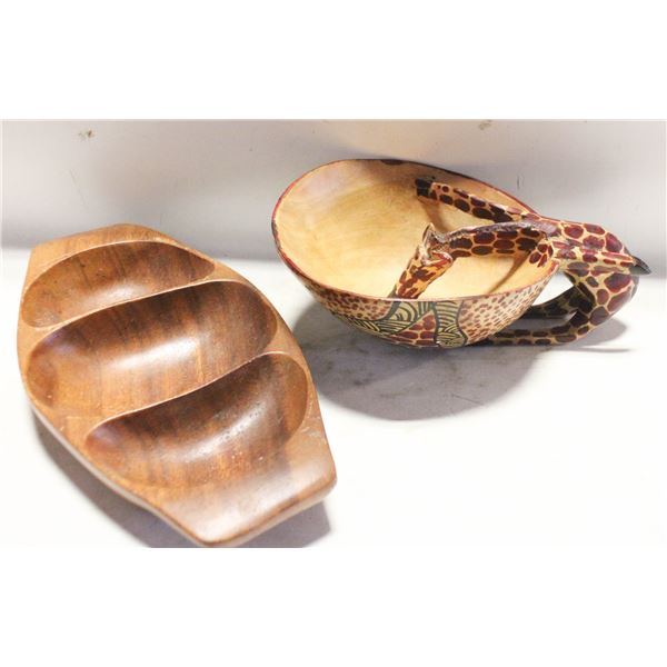 2 HAND CARVED WOODEN BOWLS