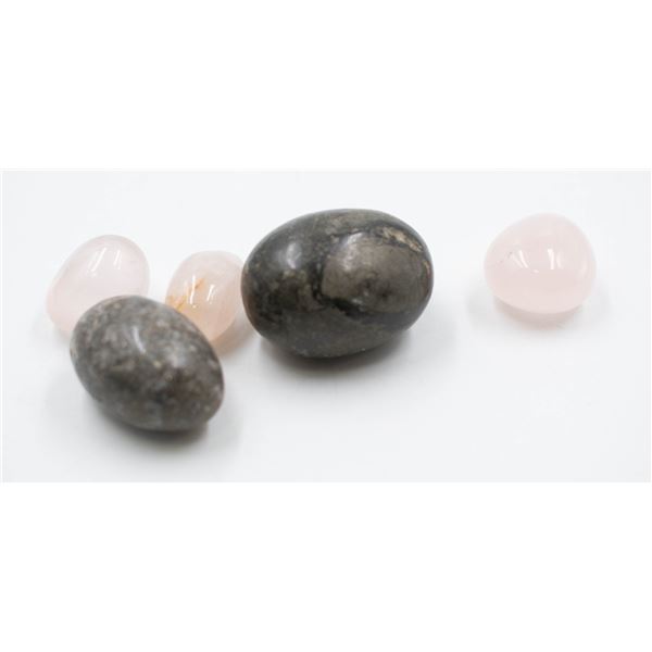 20-NATURAL PYRITE & ROSE QUARTZ TUMBLETE 90 G