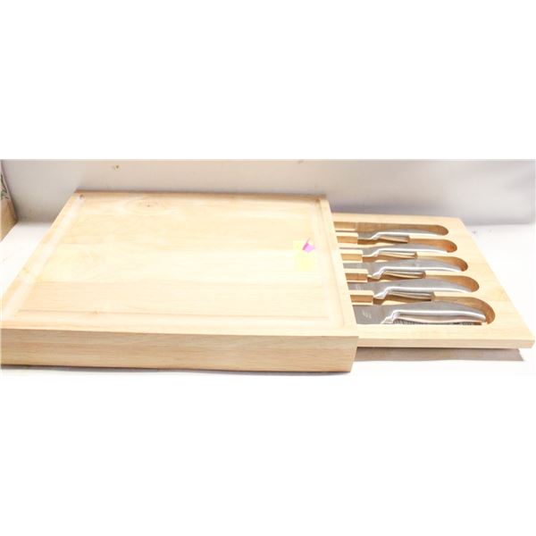 WOOD ALL IN ONE CUTTING BOARD/KNIFE SET