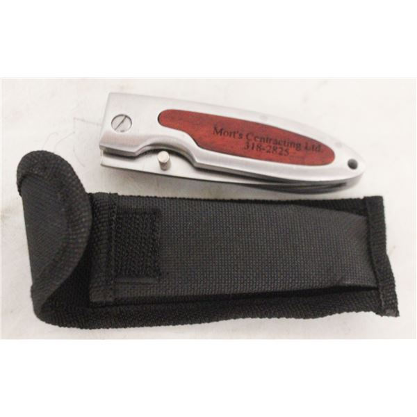 UTILITY KNIFE- STAINLESS/WOOD INLAY IN CASE
