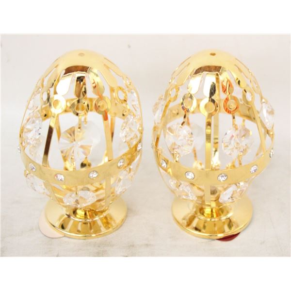 2 NEW GOLD-PLATED AUSTRIAN CRYSTAL EGGS