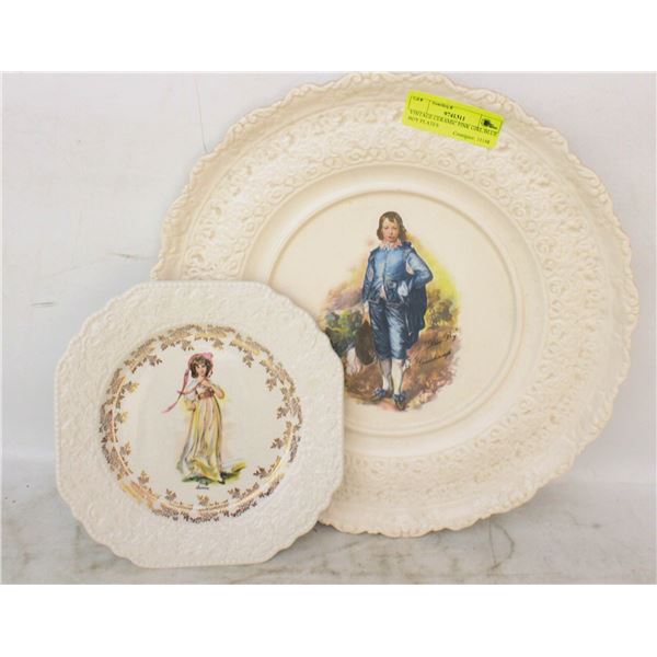 VINTAGE CERAMIC PINK GIRL/BLUE BOY PLATES