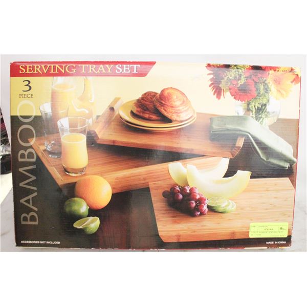 3 PIECE BAMBOO SERVING TRAY SET - NEW