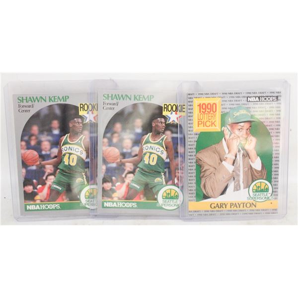 LOT OF 3 1990 NBA ROOKIE CARDS ( KEMP, PAYTON )