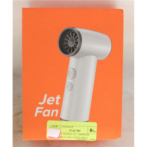 JET FAN MODEL G1, 5000MAH RECHARGEABLE NEW OPEN
