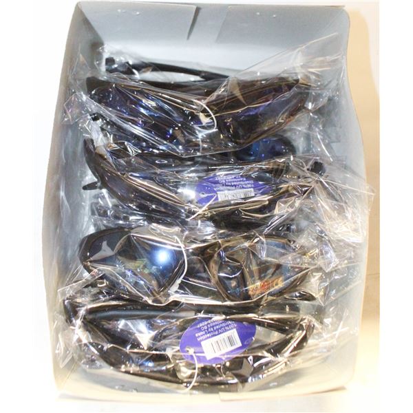 BOX OF 10 NEW UV 400 BLACK WITH ROYAL BLUE LENS