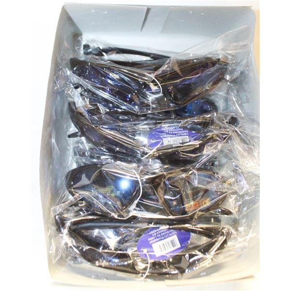 BOX OF 10 NEW UV 400 BLACK WITH ROYAL BLUE LENS