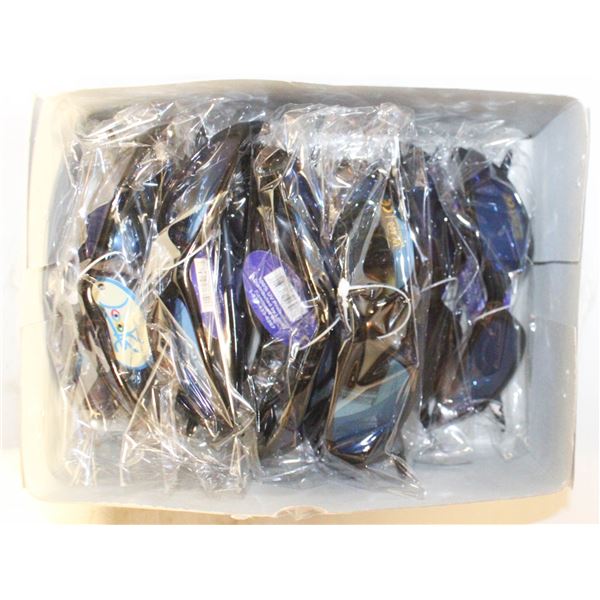 BOX OF 10 NEW UV 400 BLACK WITH ROYAL BLUE LENS