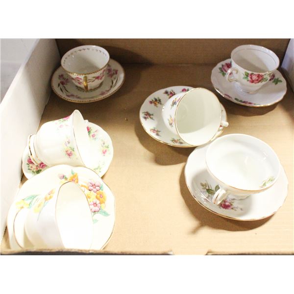 VINTAGE 6 PAIRS FLORAL BONE CHINA