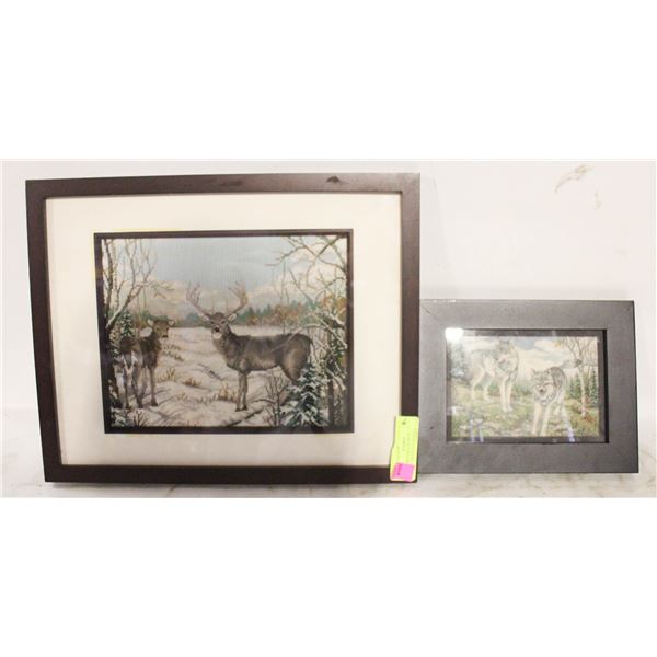 2 FRAMED ESTATE PETIT POINT/CROSS STITCH WALL-