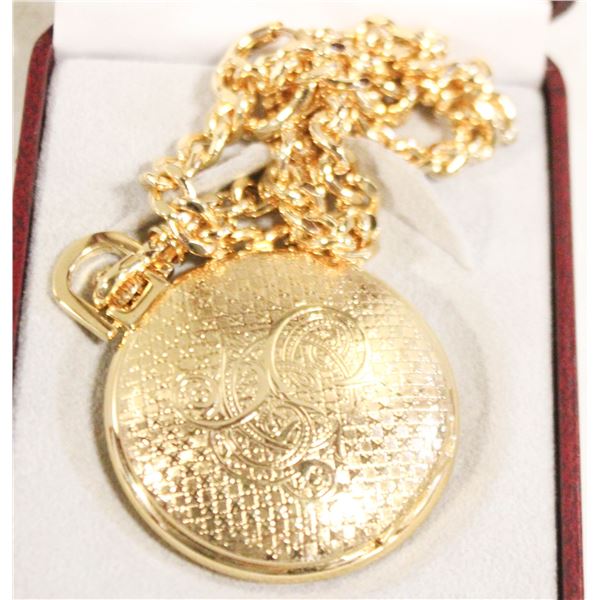 FIORI GOLD TONE POCKET WATCH WITH CHAIN
