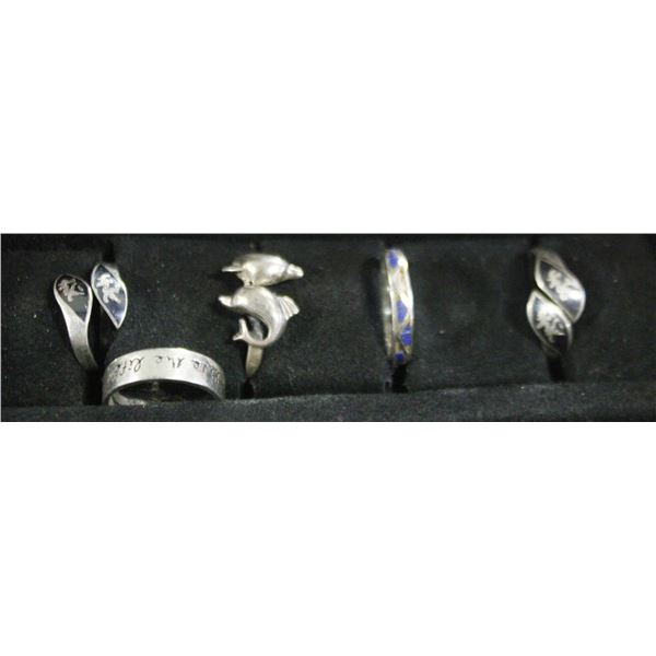FIVE STERLING SILVER 925 LADIES RINGS.