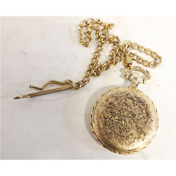 CORIOLE 17 JEWEL POCKET WATCH WITH CHAIN.