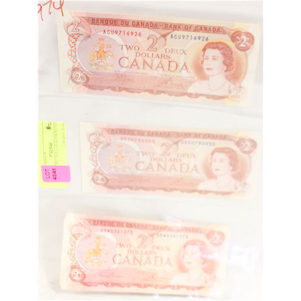 3X 1974 TWO DOLLAR BANKNOTES