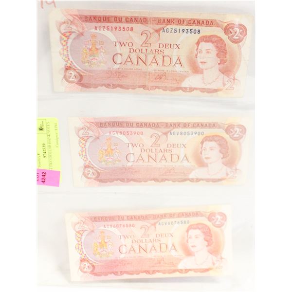 3X 1974 TWO DOLLAR BANKNOTES