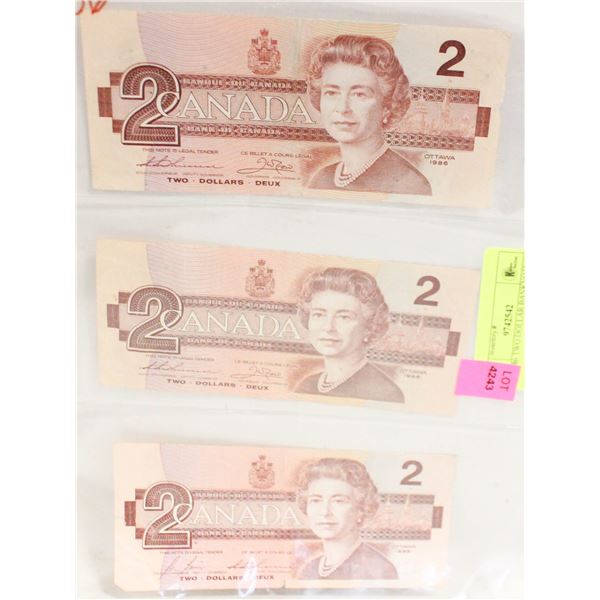 3X 1986 TWO DOLLAR BANKNOTES