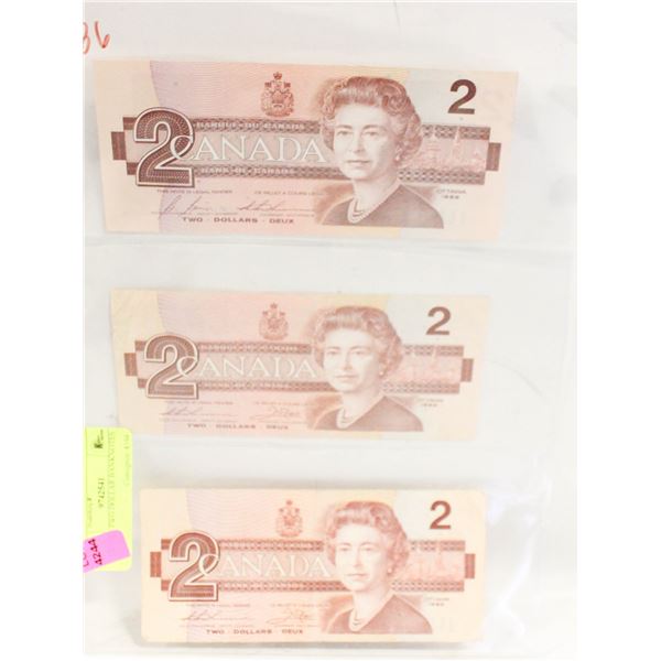 3X 1986 TWO DOLLAR BANKNOTES