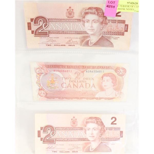 THREE 2$ BANK OF CANADA BILLS/BANK NOTES