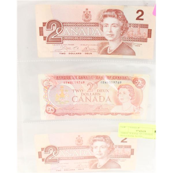 THREE 2$ BANK OF CANADA BILLS/BANK NOTES