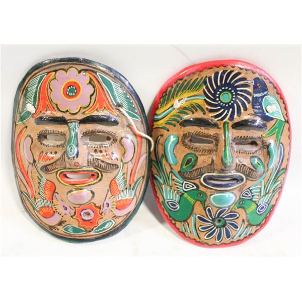 HAND-PAINTED MEXICAN FOLK ART CLAY MASKS X2