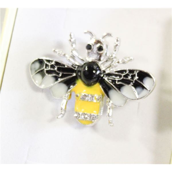 NEW BEE BROOCH YELLOW BLACK & WHITE RHINESTONE