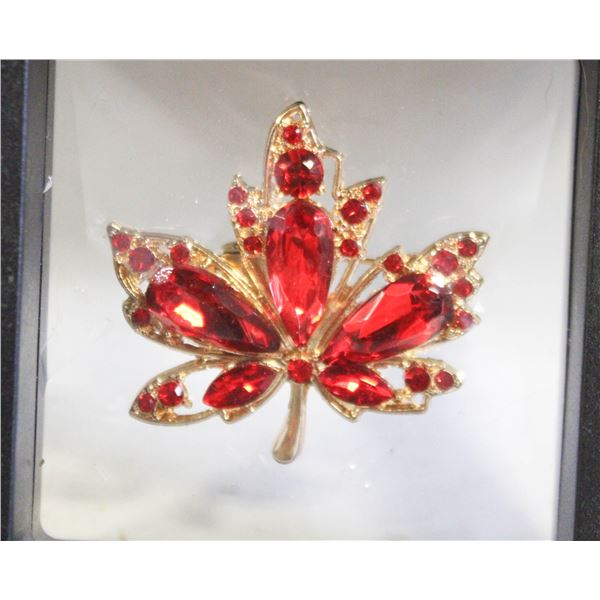 NEW MAPLE LEAF WITH RED 3D RHINESTONES ACCENTS
