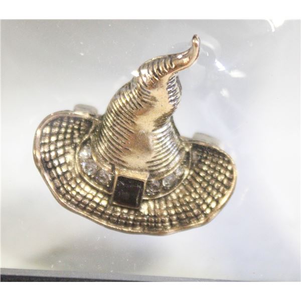 NEW 3D WITCH HAT BROOCH WITH RHINESTONES ACCENTS