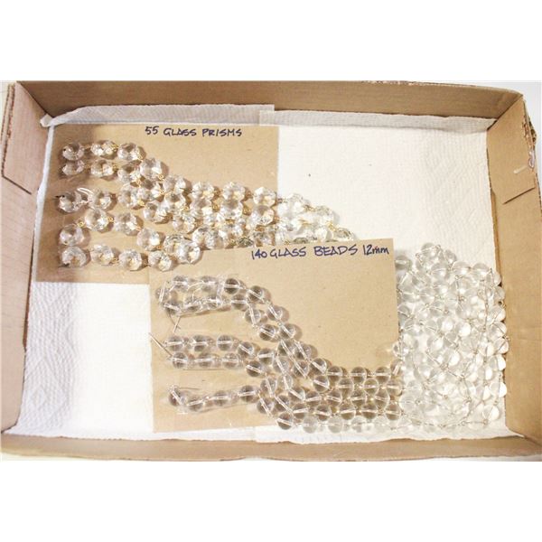 GLASS BEADS 12MM & PRISMS - 140 BEADS