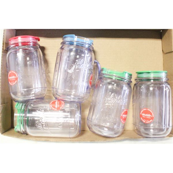 5 NEW ALADDIN PLASTIC MASON JAR 16OZ DOUBLE