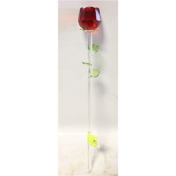 VINTAGE CUT CRYSTAL GLASS RED ROSE STEMS FACETED